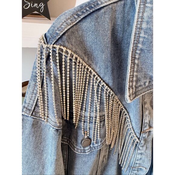NWT Buckle | Verevert Rhinestone Fringe Denim Jacket size Large - Picture 5 of 10